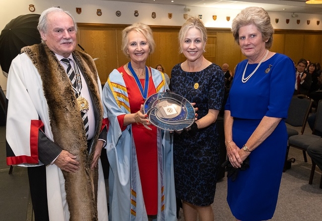 Michael Dalton, Master of The Worshipful Company of Glaziers & Painters of Glass; Deborah Oliver, Master Communicator; Minnie Harris and Katherine Ray from the Worshipful Company of Glovers